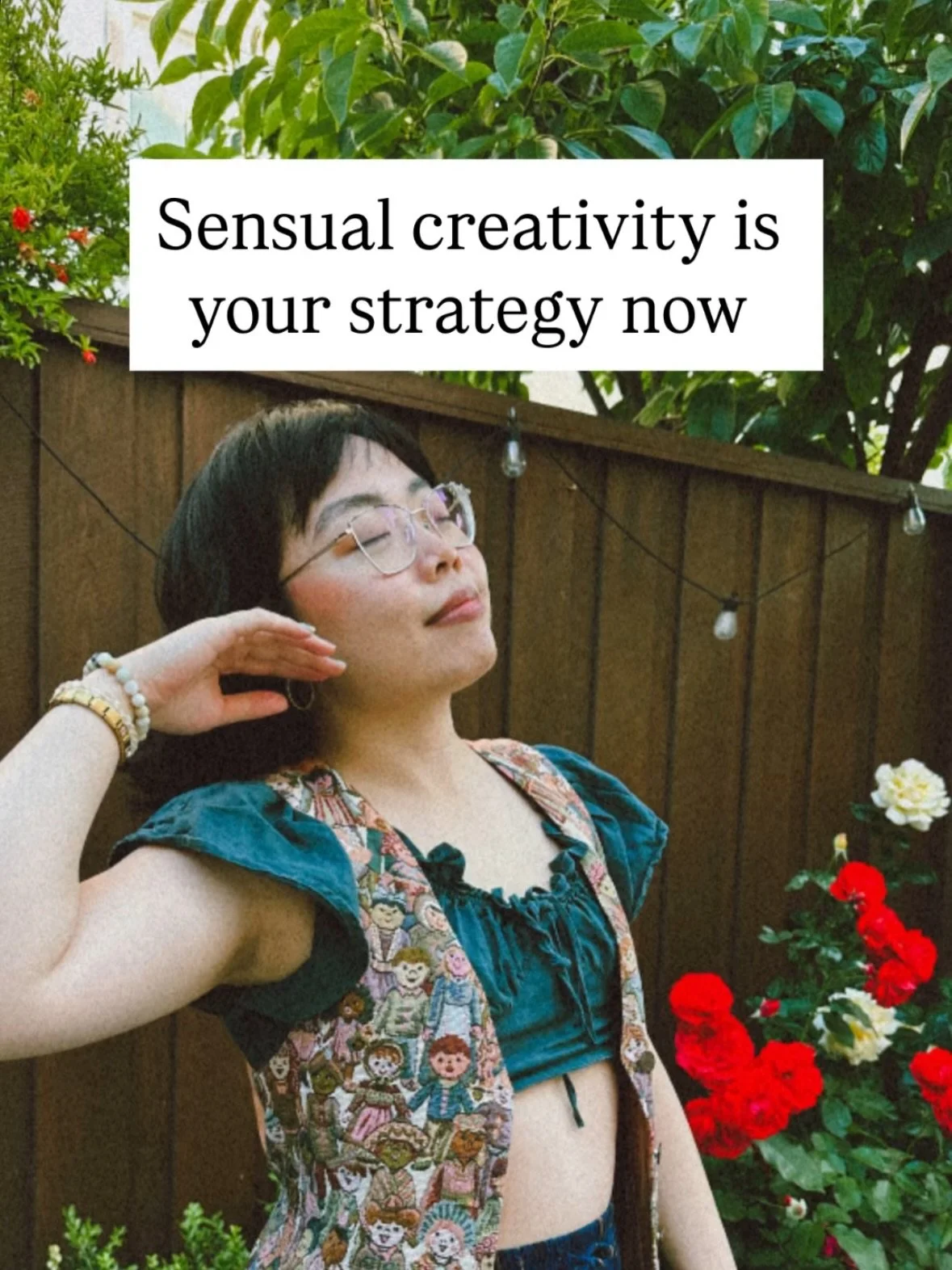 This is the devotional work:

Becoming the version of you who no longer fears being seen in their liberated expression&mdash;your values, voice, and vivaciousness.

The one who leads with grounded conviction, calm courage, and seductive strategy.

Th