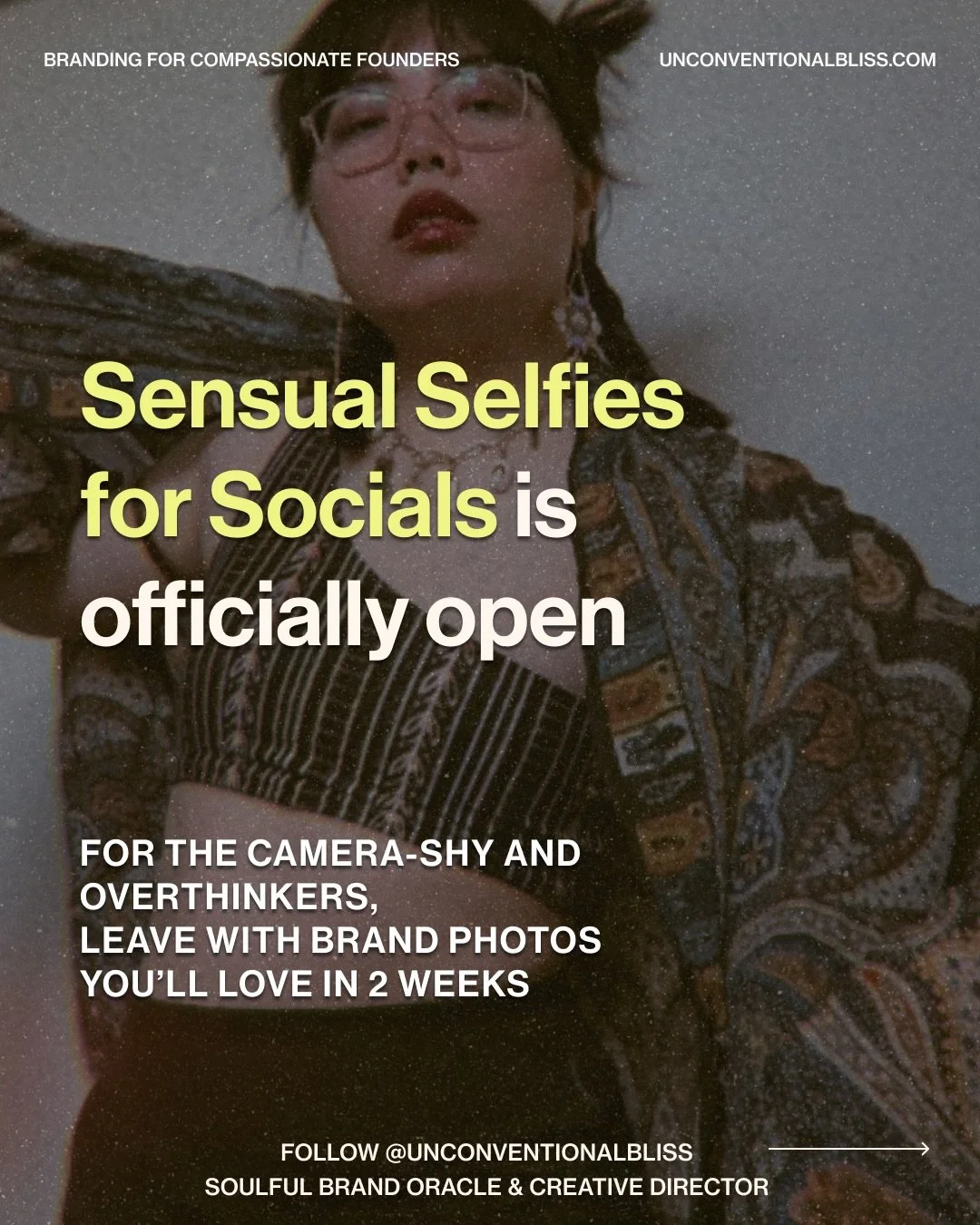 Sensual Selfies for Socials is a 2 week workshop series to DIY your premium brand photoshoot by embodying your unique brand archetype!

Workshop dates 
from 11am-1pm PST:&nbsp;

Tues May 12: Devotional Daydream &amp;&nbsp;Embodied Expression

Thurs M