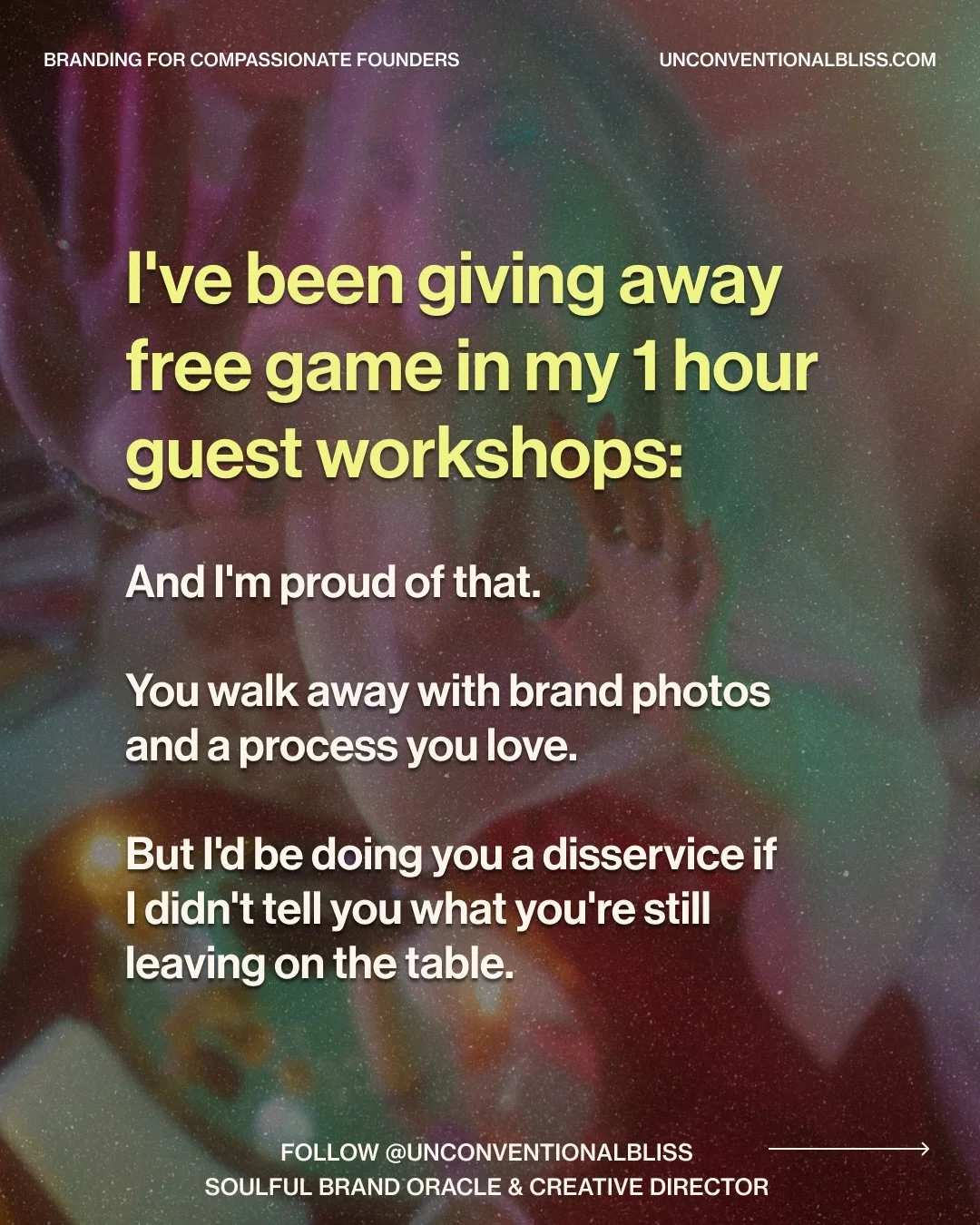 I&rsquo;ve edited photos and designed content for Naomi Campbell, Stephen Curry, and more. 

Now I&rsquo;m handing you those same techniques, formatted for your phone, no expensive software required.

If the 1 hour workshop gave you fun photos to use