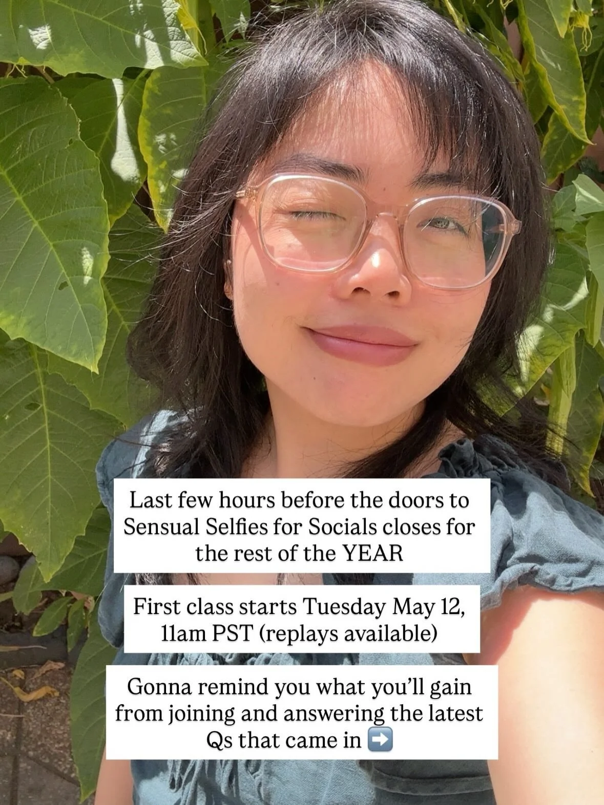 LAST CALL: Sensual Selfies for Socials will NOT be coming back this year

Swipe thru to see what you&rsquo;ll get in the first 24 hours after signing up, exclusive discount code and bonuses for joining TODAY!

See you in class 😘