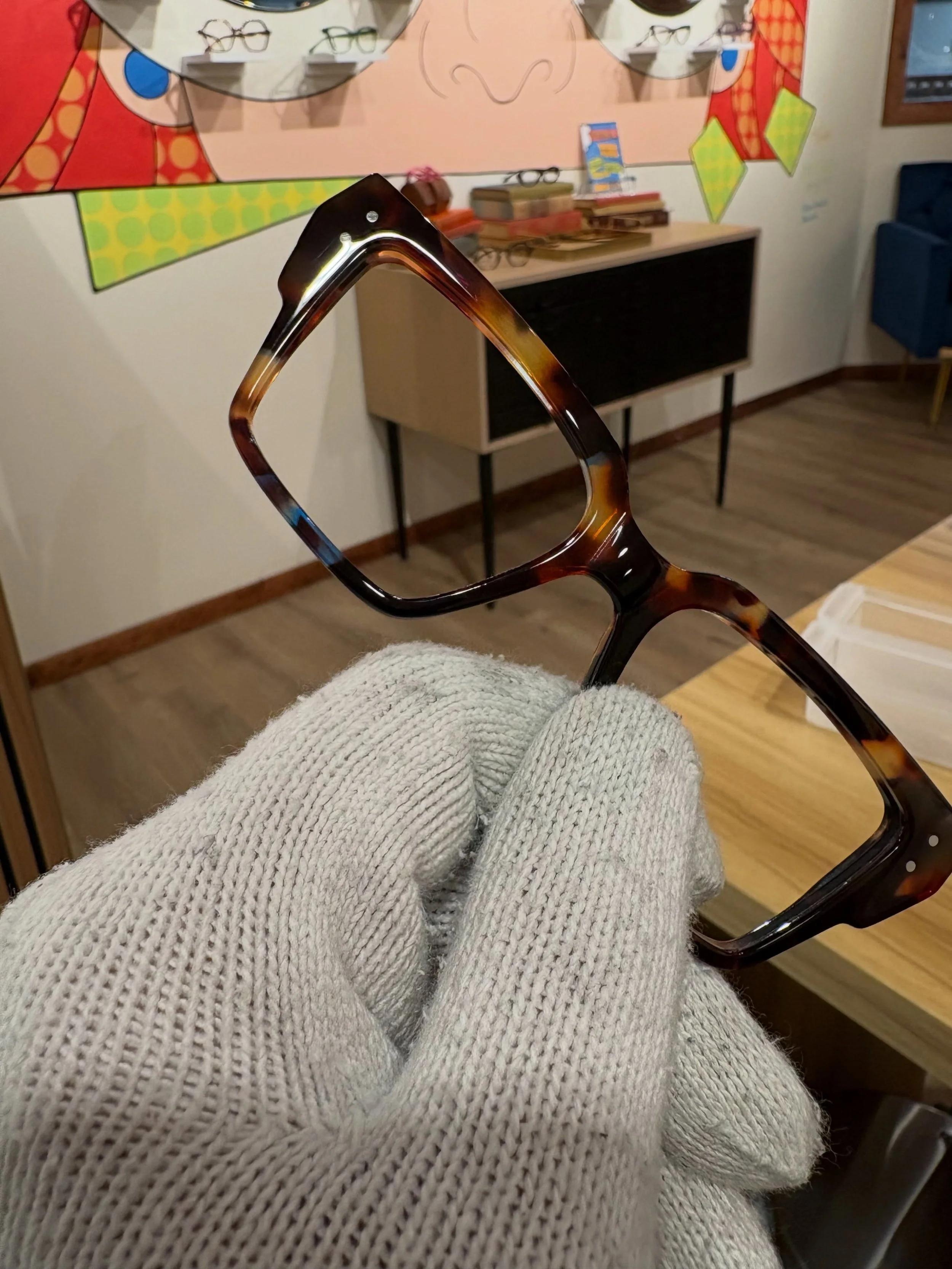 Once frames return from the lab, we take them apart and give them one more in depth polish. This removes any fine scratches that might have occurred while trying them on, transport, or having the lenses glazed. Scratches on a frame are inevitable, un