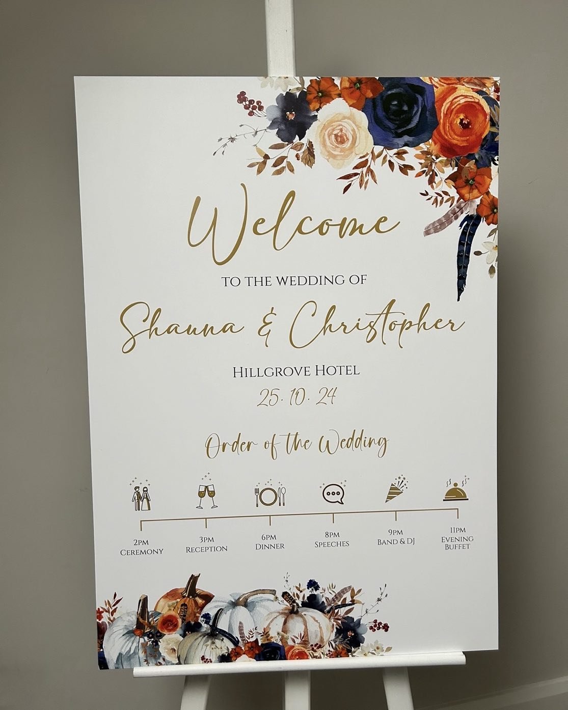 Welcome your guests into your drinks reception with a personalised A1 sign. Why not add a little order of events to the bottom of your welcome sign so your guests can see how the day will unfold. 
.
.
.
#rubyroodesign #weddingstationery #weddingsign 