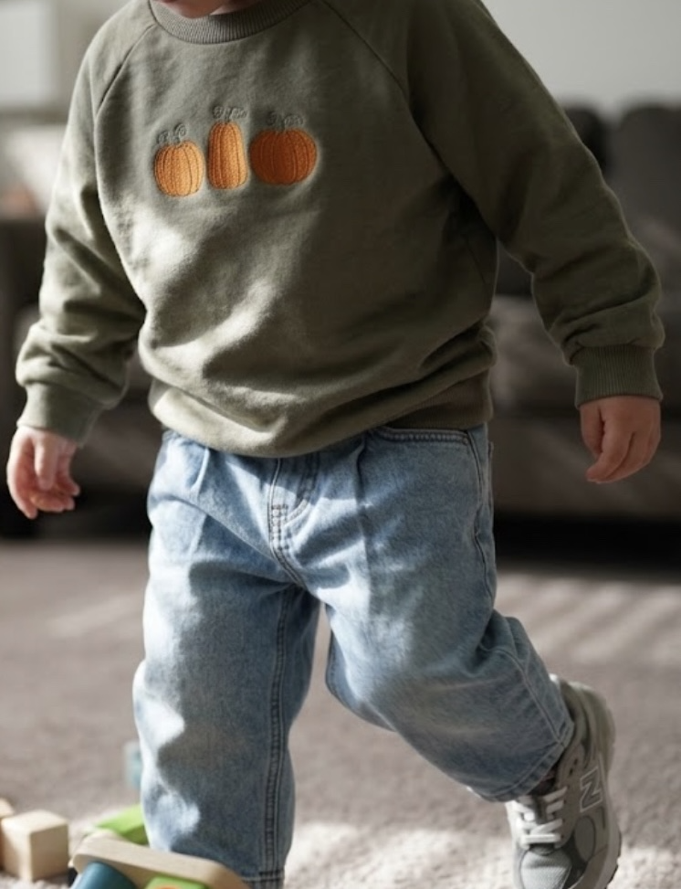 Embroidered Pumpkin Crewneck – Baby Sage
