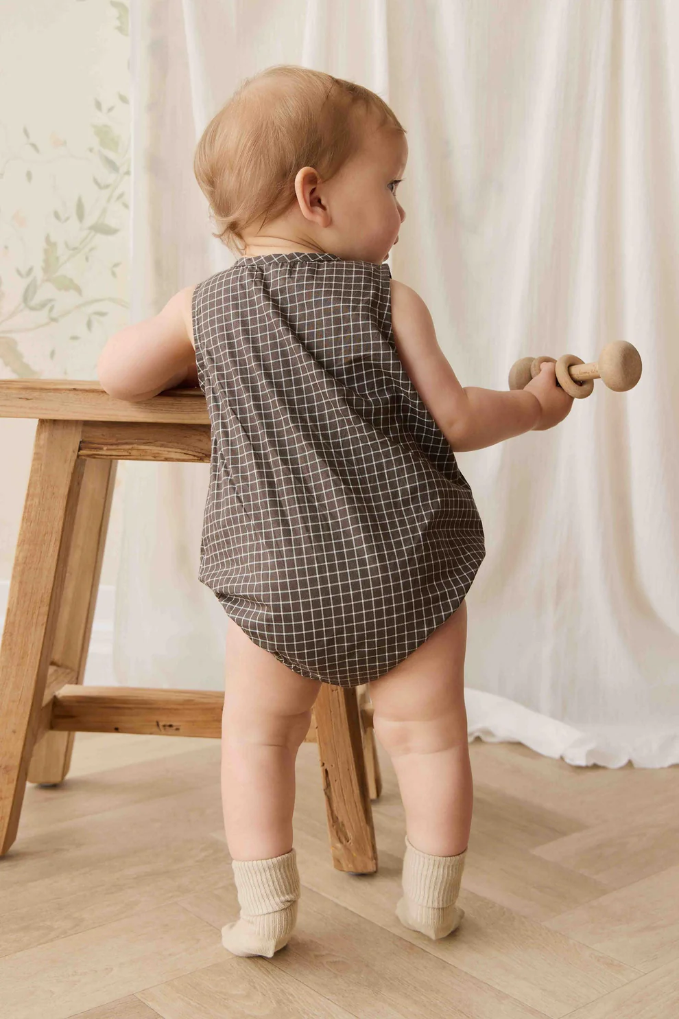 Organic Cotton Archie Playsuit - Coffee Grid5.png