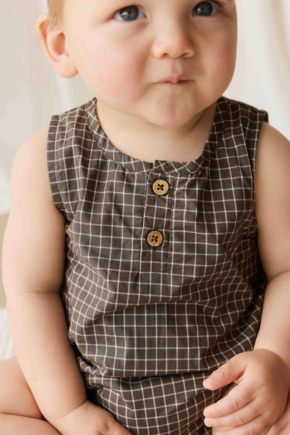 Organic Cotton Archie Playsuit - Coffee Grid7.png