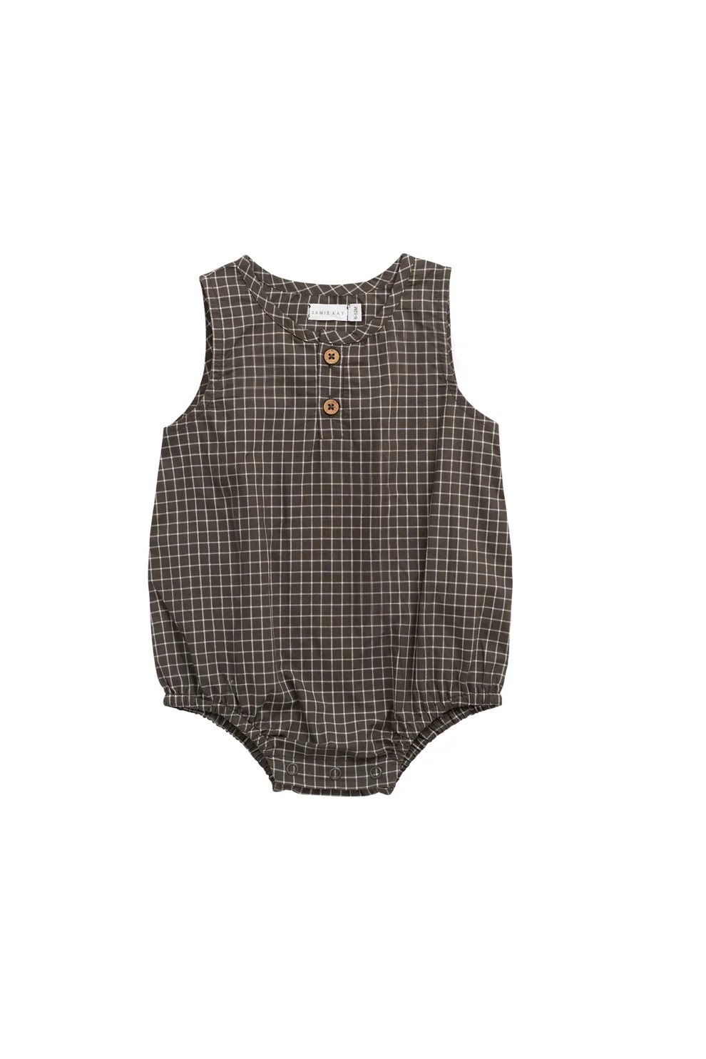 Organic Cotton Archie Playsuit - Coffee Grid.png