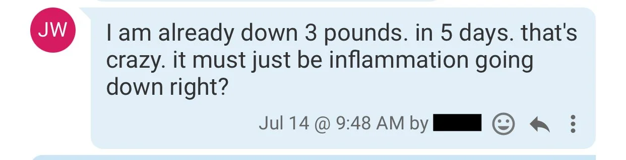 testimonial of a woman losing weight and having less inflammation