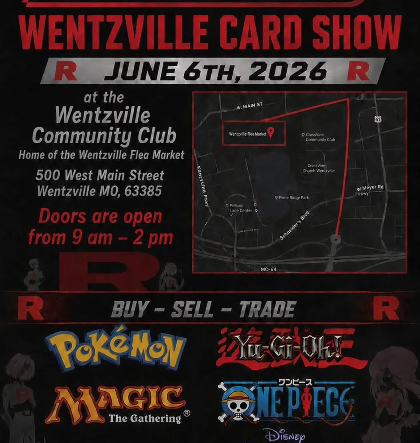 Attention, Adventurers! 

Your favorite NPCs will be at the Wentzville Card Show tomorrow, June 6th! Be sure to stop by, say hello, and check out all the great items we&rsquo;re bringing.

We'll have a huge selection of Pok&eacute;mon, Magic: The Gat