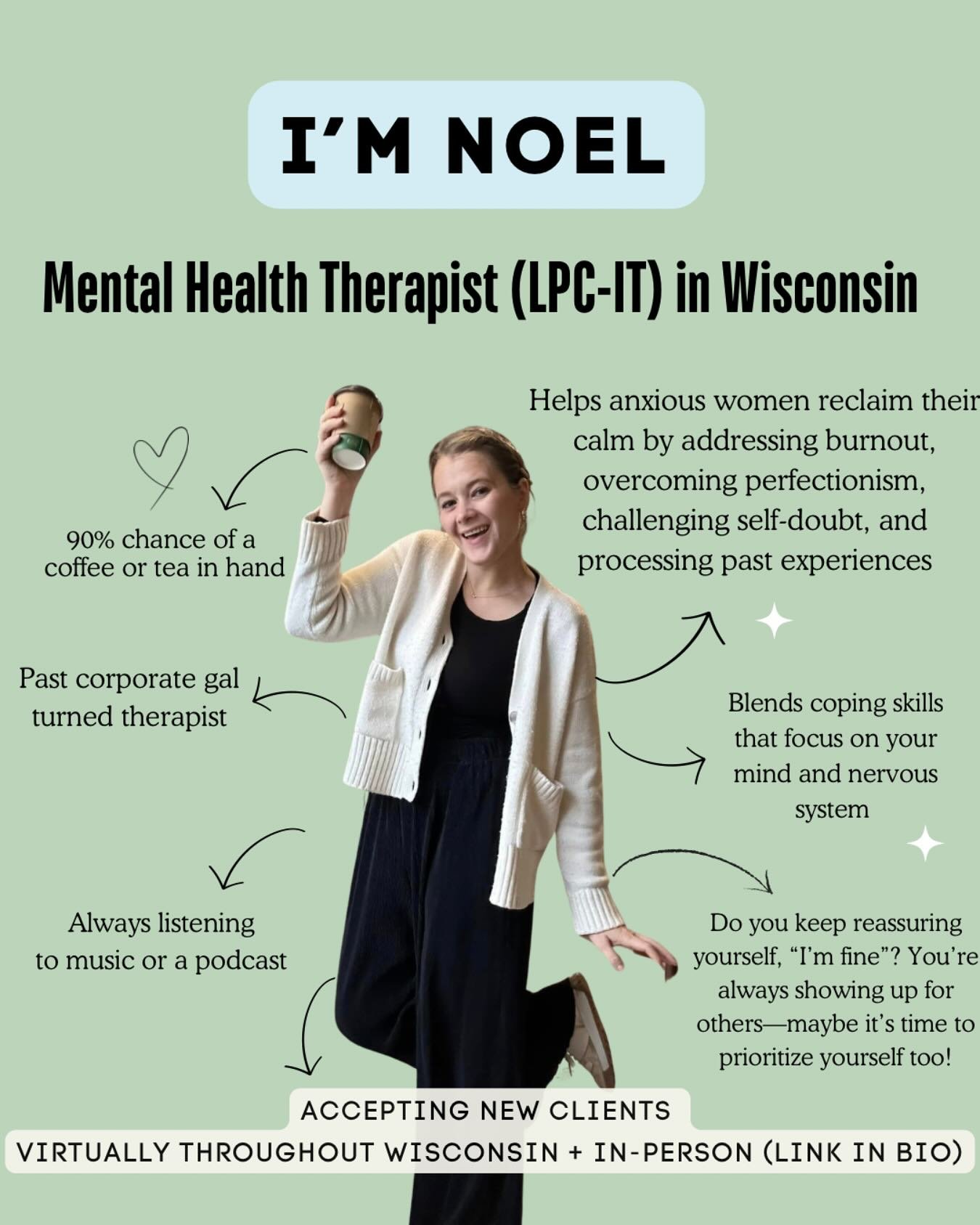 If you&rsquo;re feeling overwhelmed, stuck in your own head, or just plain exhausted from trying to keep it all together&mdash;I see you. I&rsquo;ve been there. And you don&rsquo;t have to figure it out alone.

I&rsquo;m a therapist in Wisconsin who 