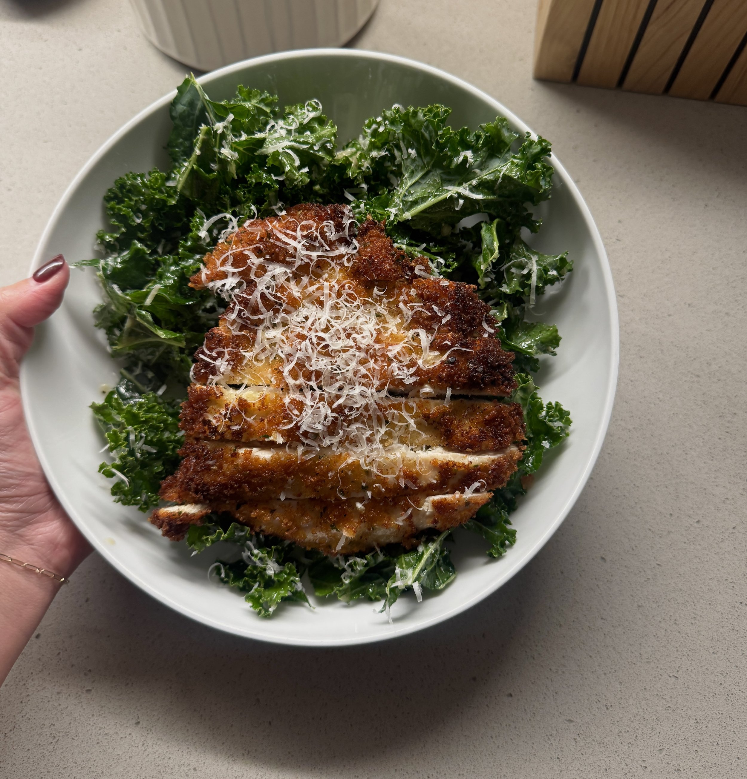 Crispy Chicken Cutlets &amp; Kale “Caesar”