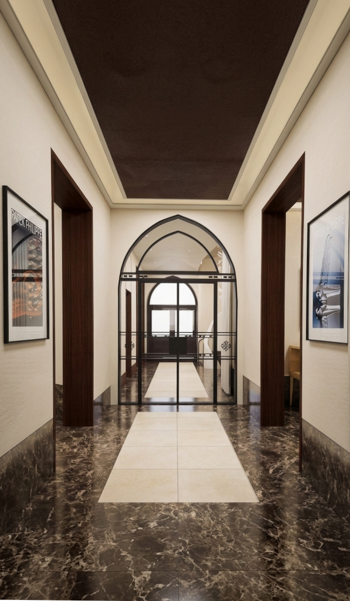 High-end commercial marble tiling set-out in Melbourne showroom or foyer