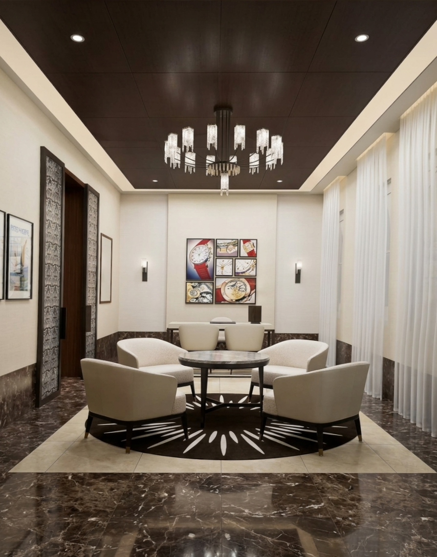 Commercial marble floor installation protected during Collins Street fit-out works