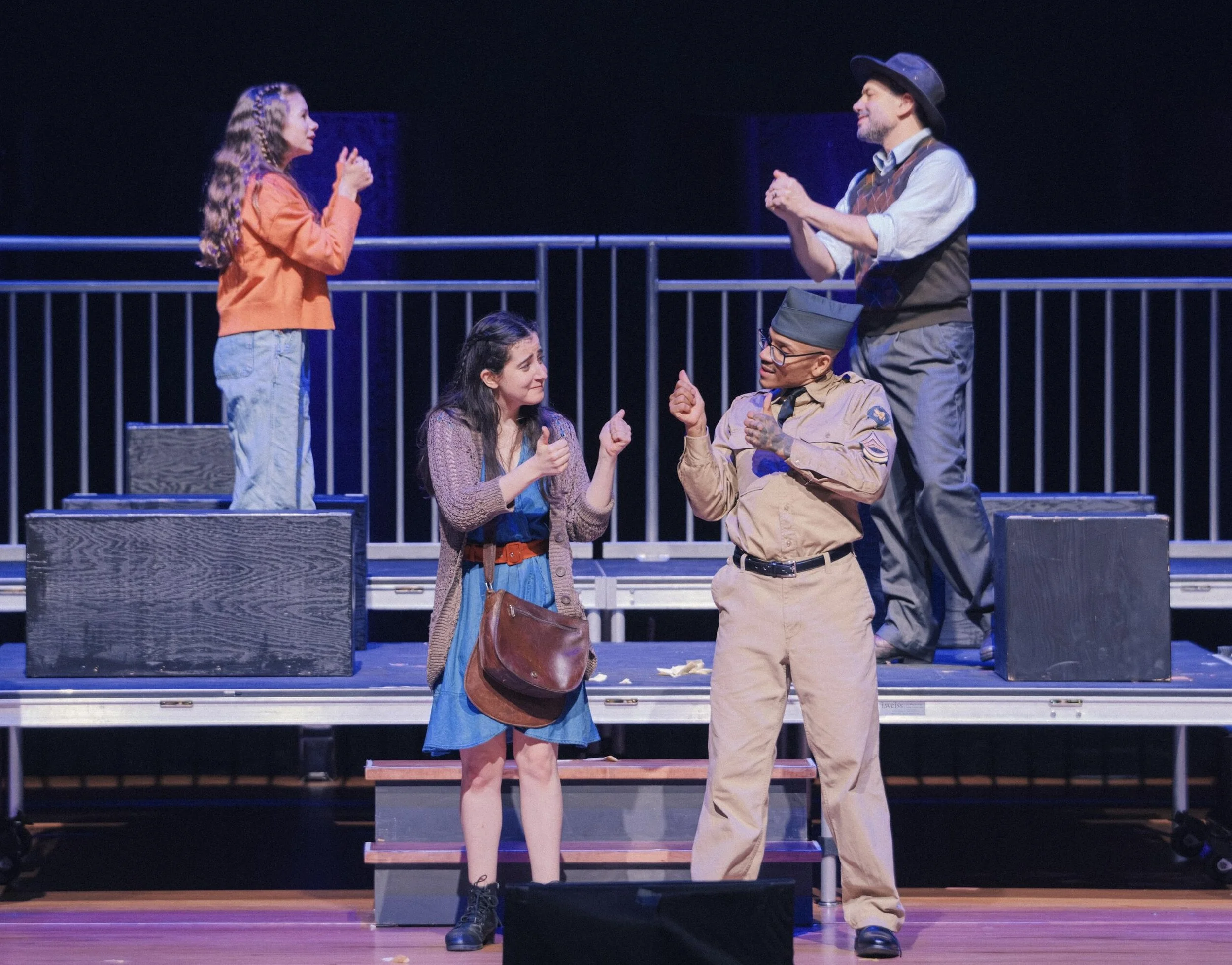 Alona Jane Robbins (Young Vi), Tyrone Giordano (Father), Erin Rosenfeld (Violet), Rayly Aquino (Flick) in "Violet" at Lincoln Center