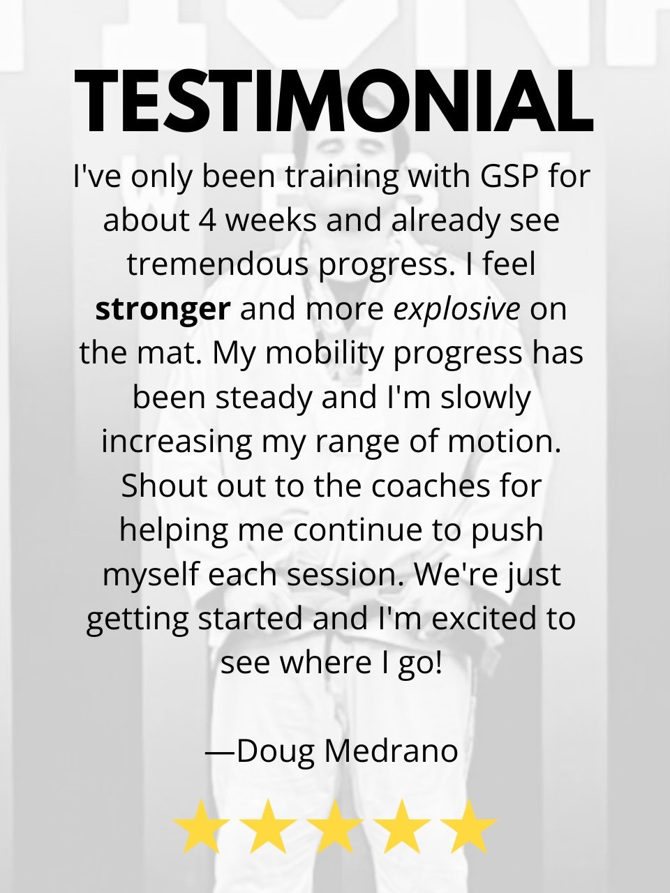 Thank you for the kind review @thedougly ! You&rsquo;re doing awesome! Keep up the hard work 💪
&bull;
If you&rsquo;re interested in how we can help you move, feel, and perform better on the mats, tap the link in bio to sign up for a FREE strategy se