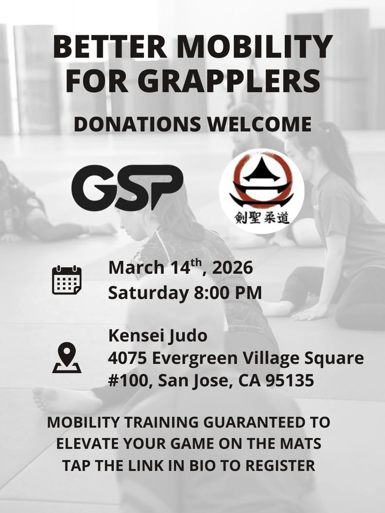 We&rsquo;re headed back to @kenseijudoofficial on Saturday, March 14th to do a deep dive on building better mobility for grapplers.
&bull;
Mobility has proven to be the thing most grapplers need, but know the least about, so I cannot wait to share th
