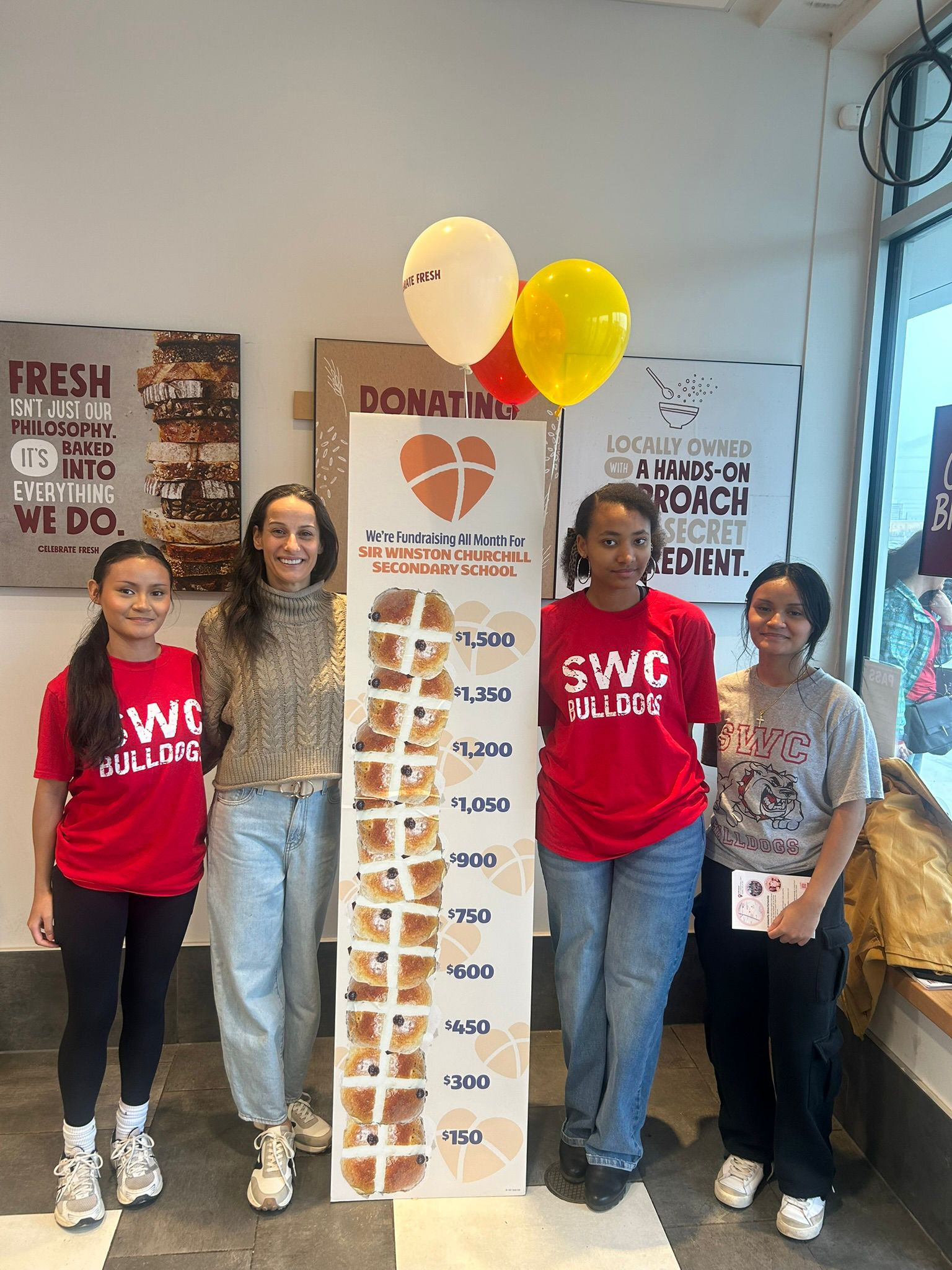 students at cobs bread stoney creek helping raise money for their school