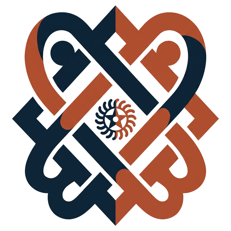 The AsIAm mark: the Nyansapo wisdom knot surrounding the Sesa Wo Suban morning star, in navy and terracotta