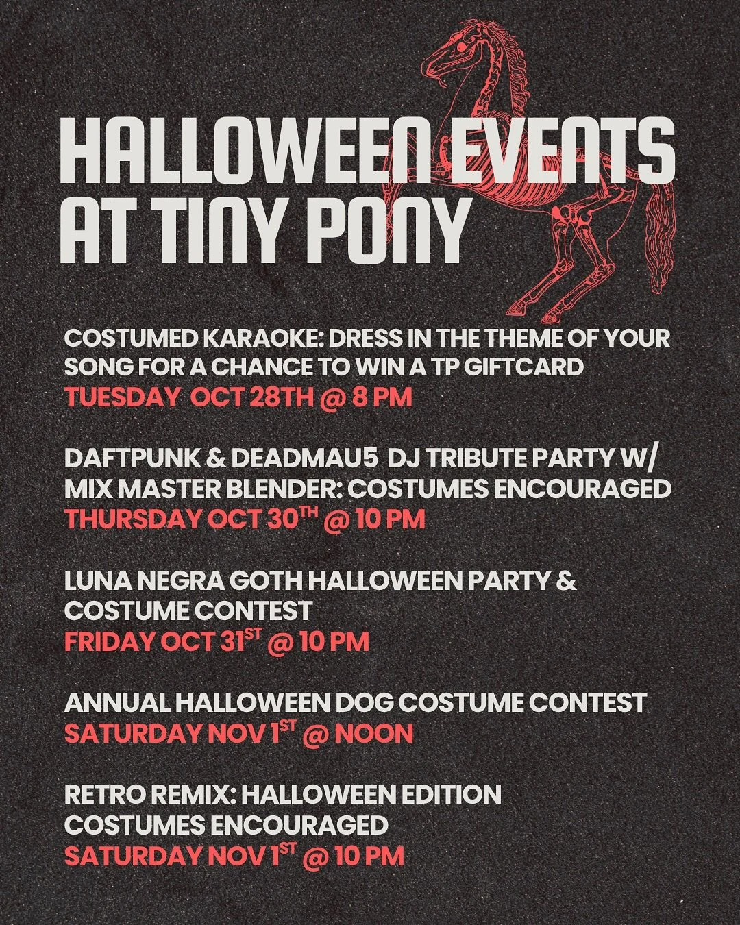 All the rest of our Halloween Events in one place. Come to more than one thing &amp; double your chances of winning a costume contest.
Please remember to hydrate, have a designated driver, and be safe on the roads!

#happyhalloween #halloweenevents #