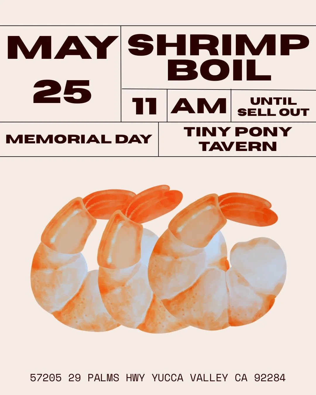 Our Annual Memorial Day Cajun Shrimp &amp; Sausage Boil is back! Monday, May 25th from 11 AM til we sell out.
Come get your fill. 
#memorialday #shrimpboil #localbar #cajunstyle #shrimp🍤