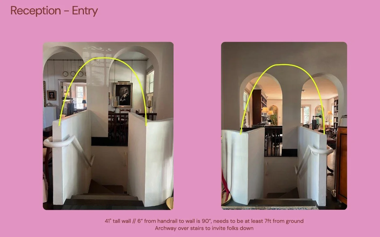 (2) Proposal with sketched archway over stairs