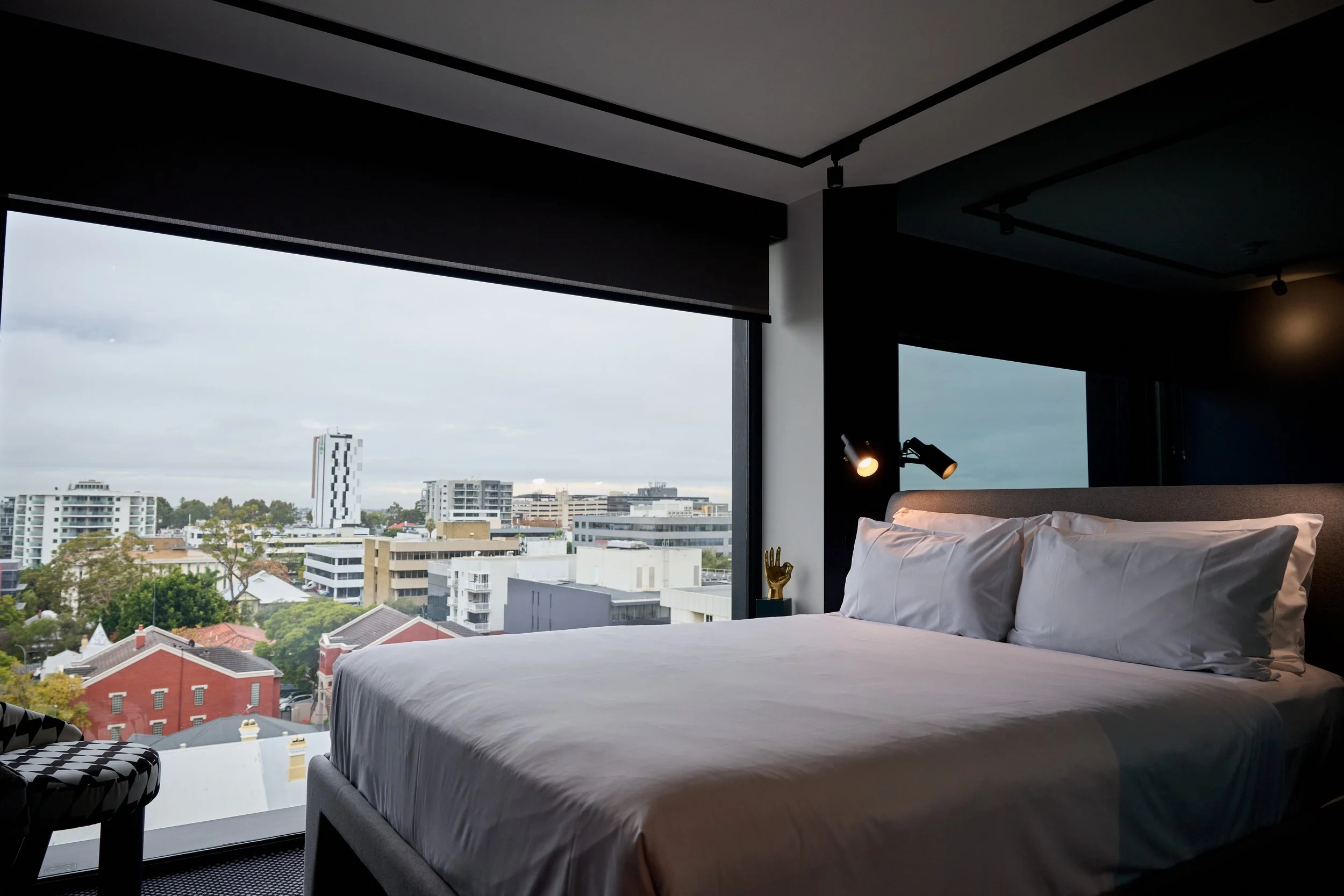 Hotel room with city views
