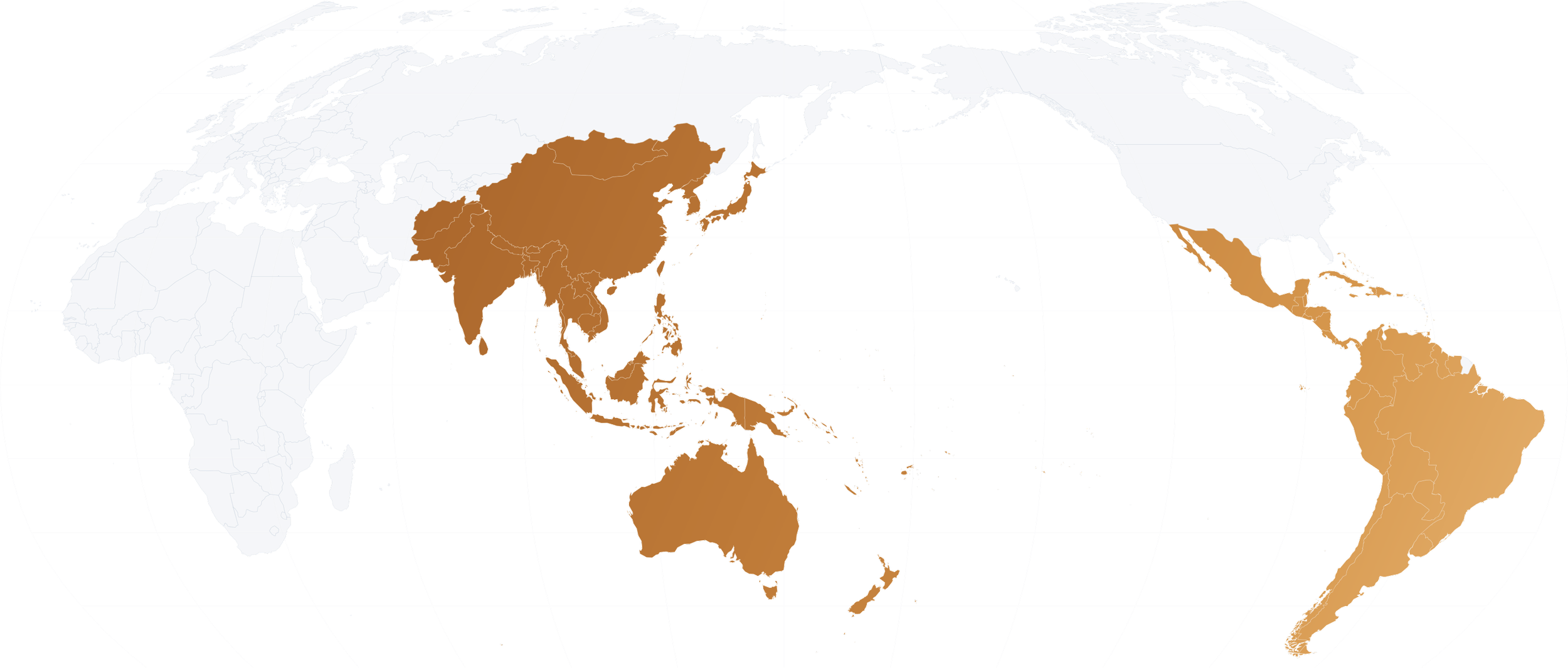 A map of where The Downing Network has reach and have completed international and Australian mandates.