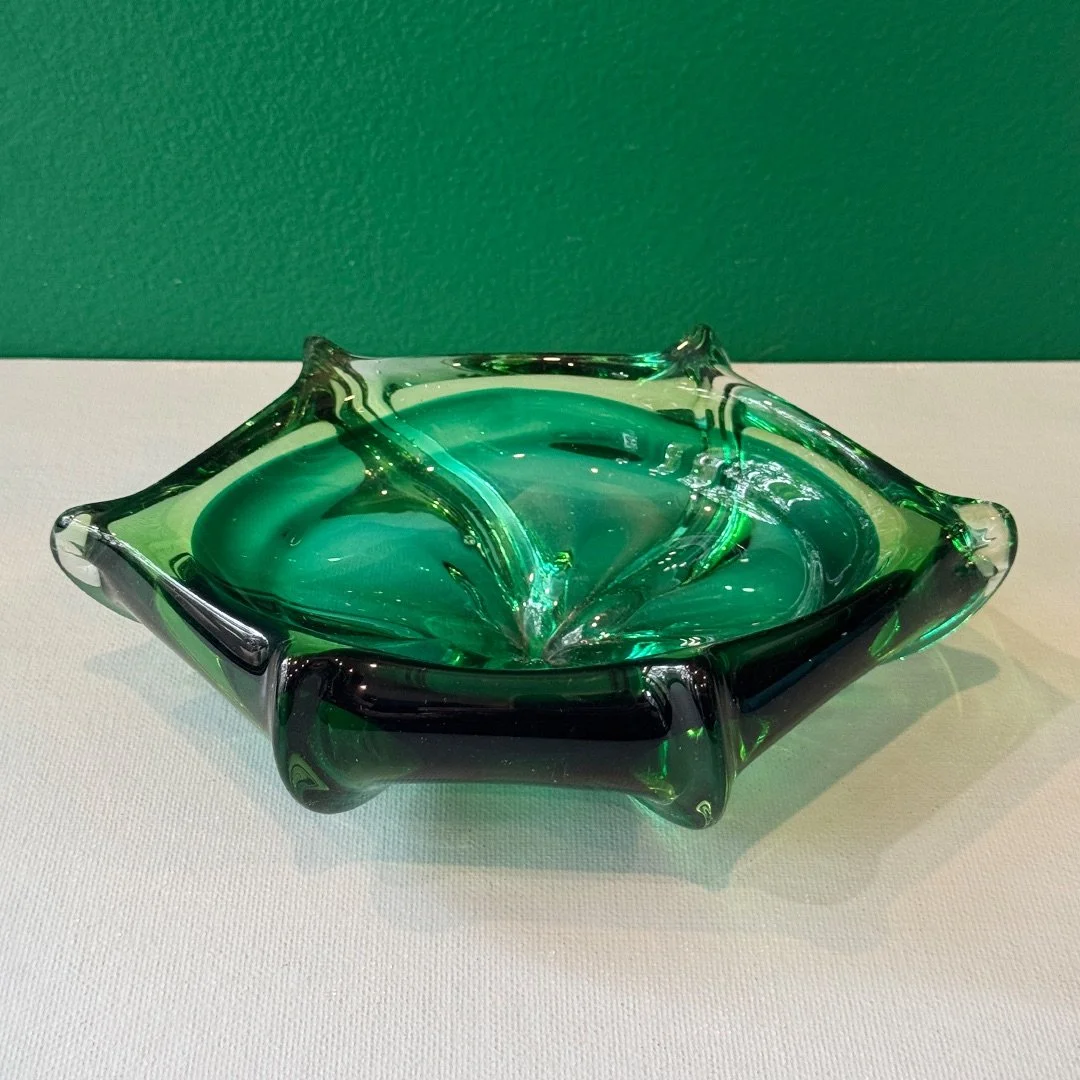 Vintage Glass Dish Green