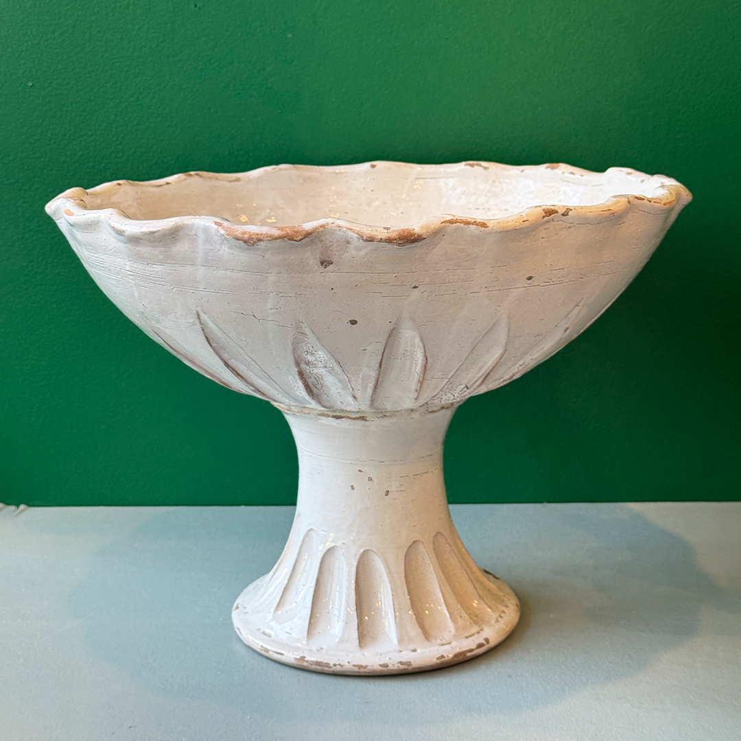 Italian Pedestal Large Fruit Bowl Cream