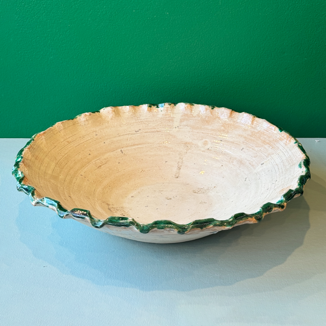 Italian Fluted Bowl Blush/Green Edging