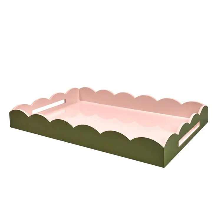 Scallop Ottoman Tray Small Khaki/Pink