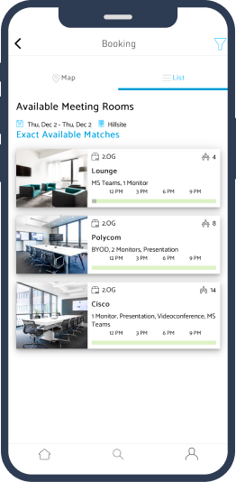 user interface of a meeting room booking app