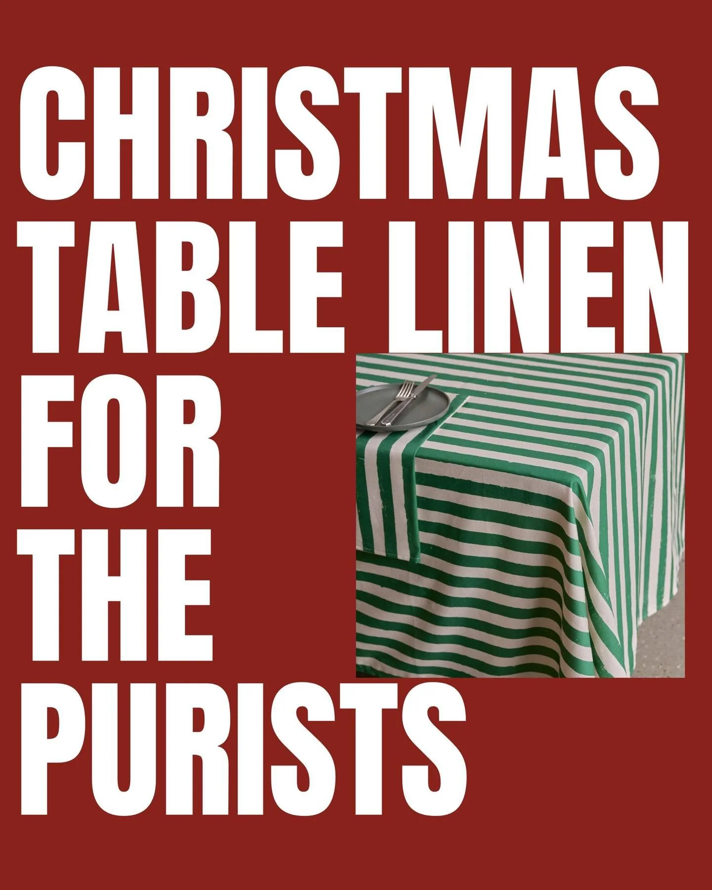 Christmas linen for Purist. 
The most perfectly imperfect green stripe. 
Chic, festive and not another stripe like it. 

100 % organic cotton, available as Tablecloths, Runners and Napkins. 

All linens tagged and available to buy on my website. 

#c