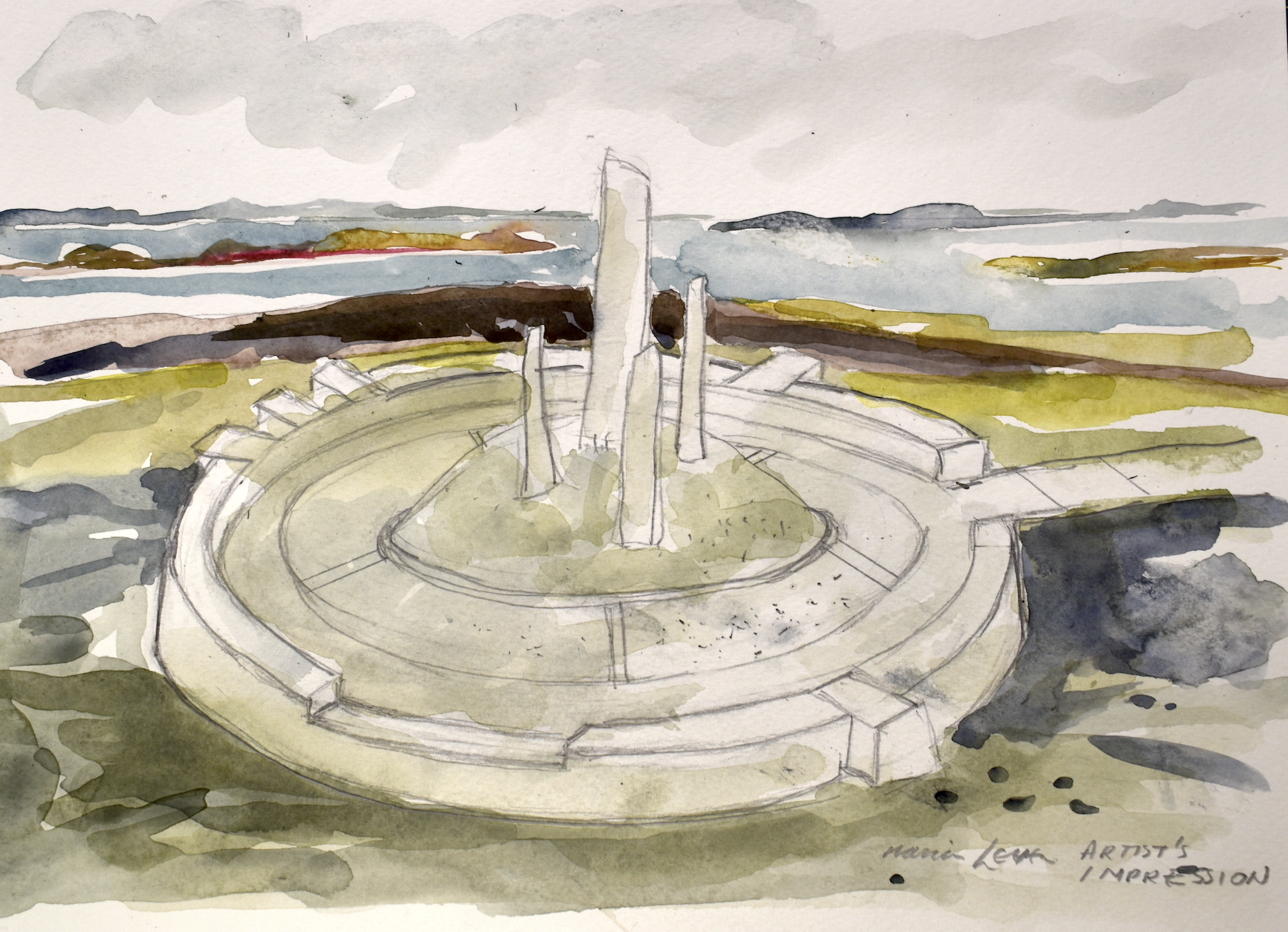 Designing the monument: Watercolor, Marian Leven.