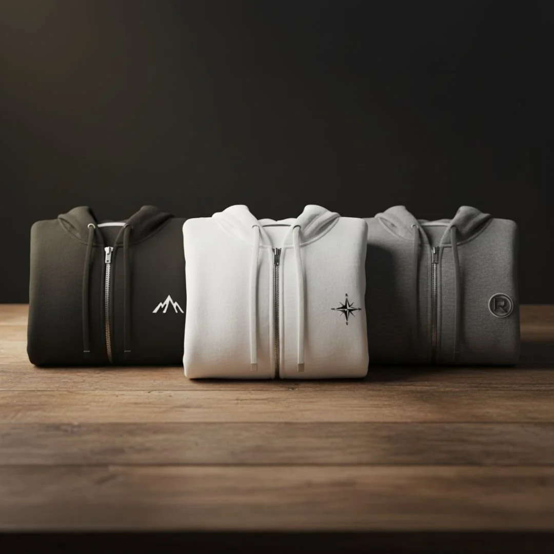 Full zip hoodie with custom embroidery, featuring a comfortable fit, soft premium fabric, and clean detailed stitching for a stylish everyday look