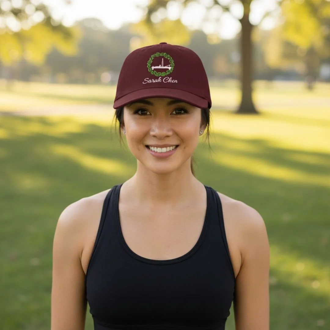 Classic cap with custom embroidery on the front, showcasing a clean, stylish design and high-quality stitching