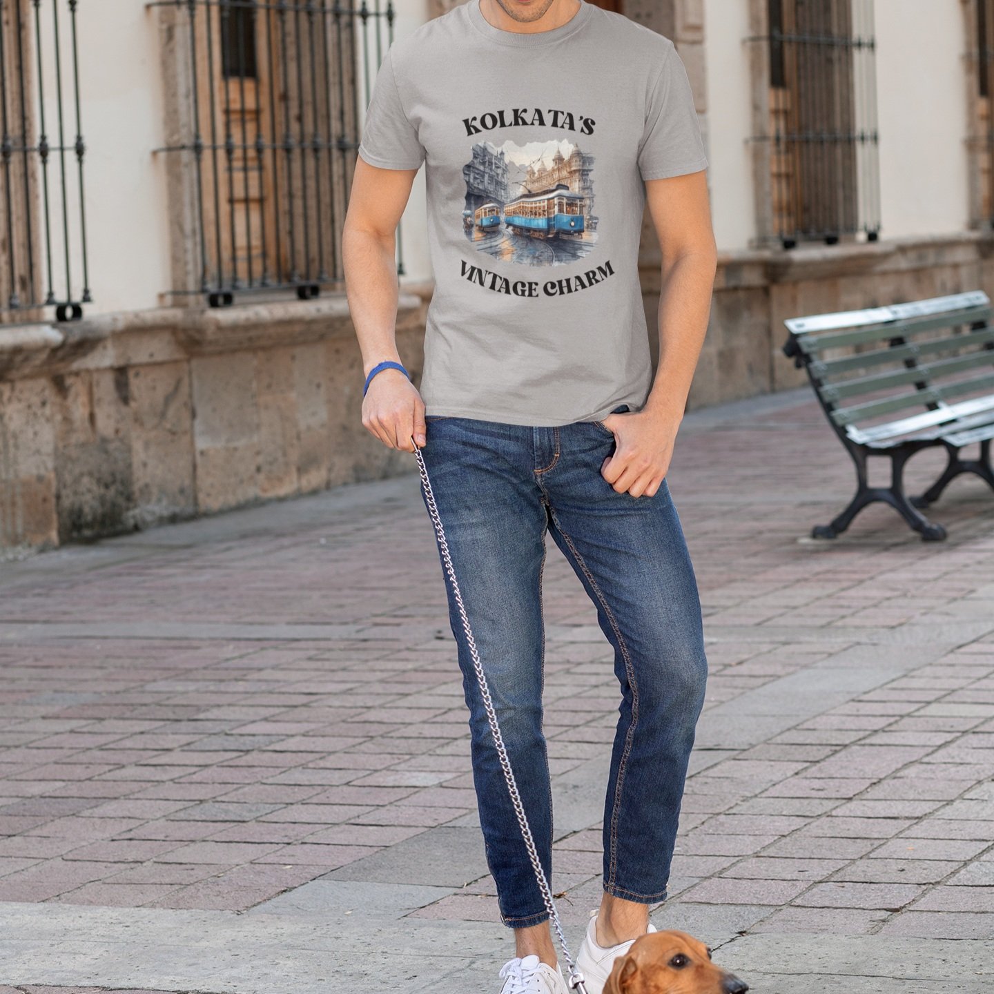🚊 Kolkata's Vintage Charm - Tram Men's Grey T-shirt