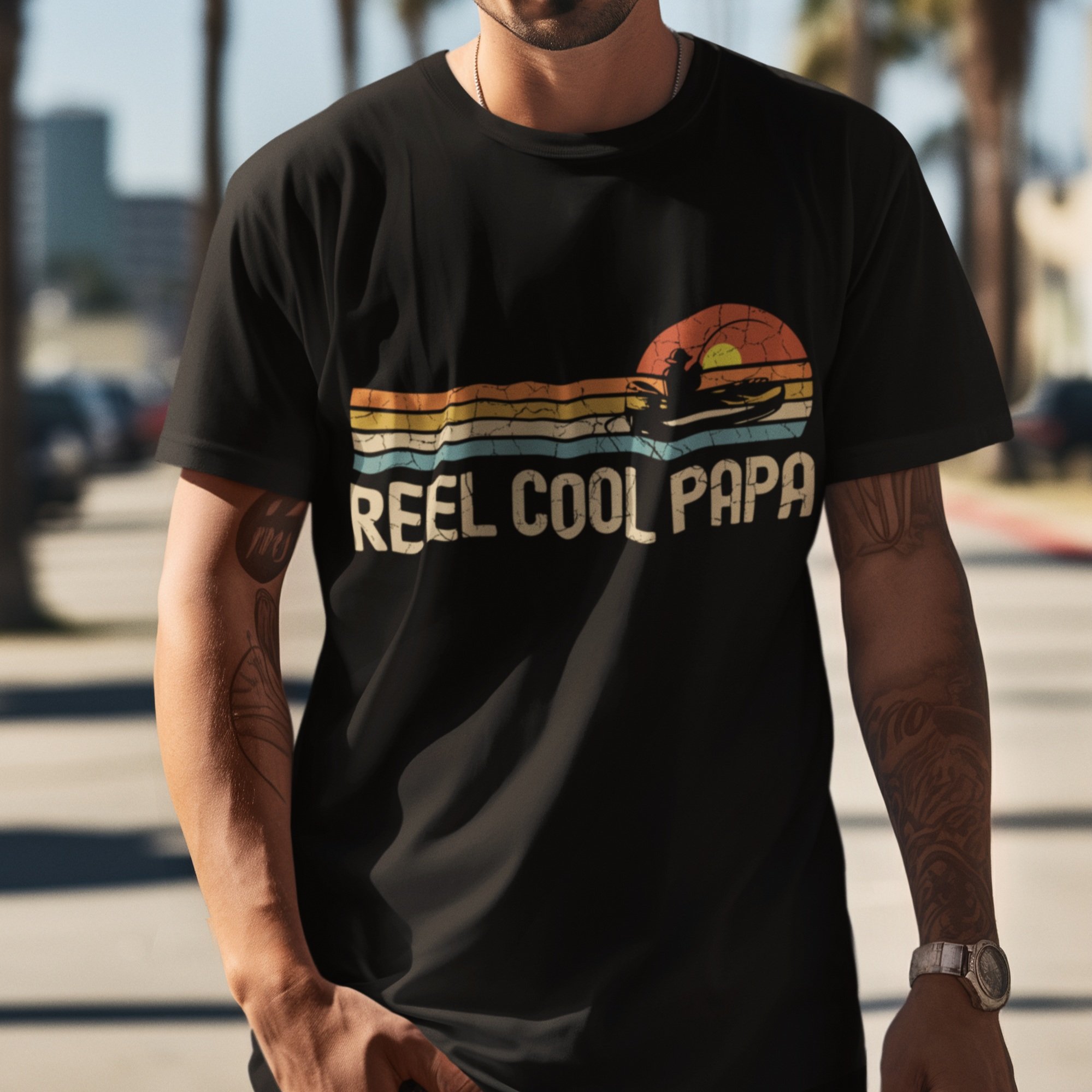 🎣 Reel Cool Papa Men's Black T-shirt