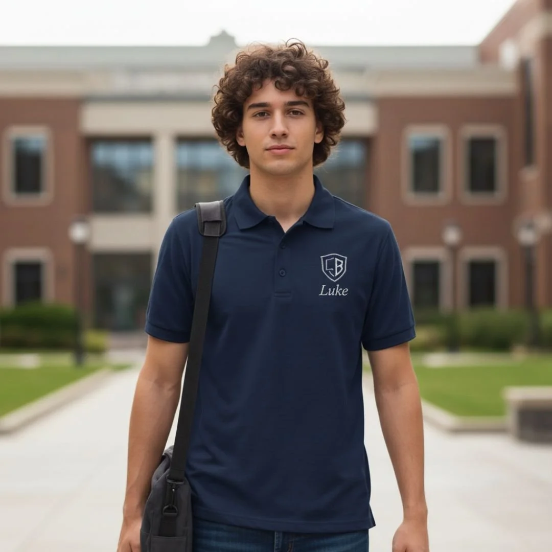 Premium polo shirt with custom embroidery, featuring a refined fit, soft high-quality fabric, and clean detailed stitching for a polished, timeless look
