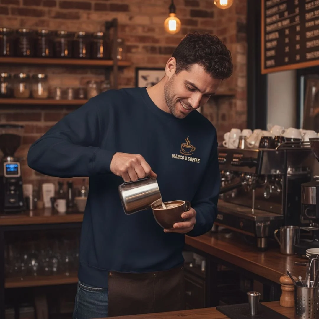 Premium sweatshirt featuring custom embroidery on the chest, highlighting a soft, high-quality fabric with detailed, stylish stitching