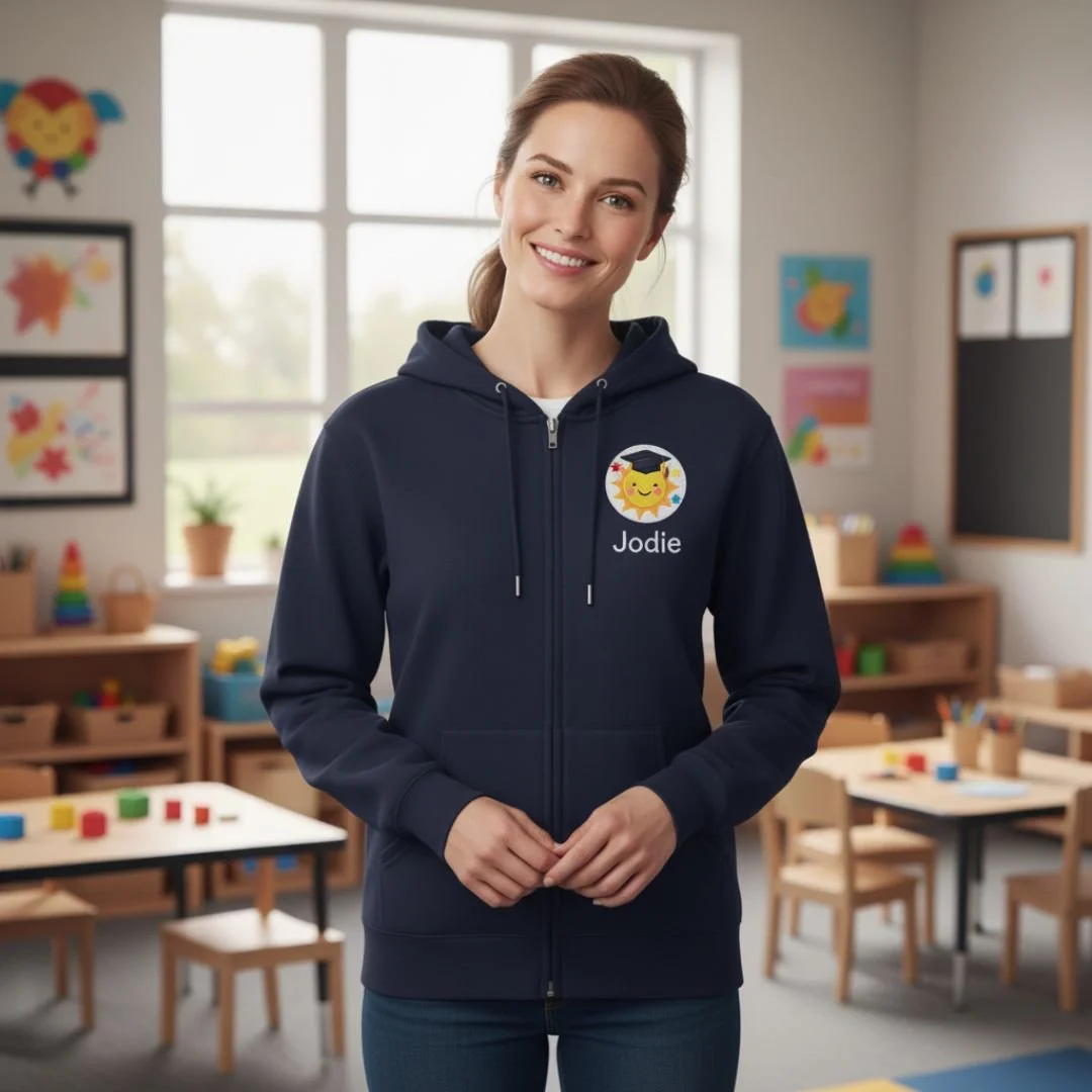 Full zip hoodie with custom embroidery, featuring a comfortable fit, soft premium fabric, and clean detailed stitching for a stylish everyday look