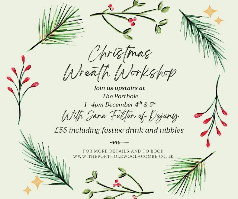 Get creative with Jane Fulton @dejeuny in a festive Christmas wreath making afternoon! Explore beyond holly and ivy with materials like eucalyptus, peacock feathers, and dried flowers. 
The price also includes a festive drink and nibbles in our cosy