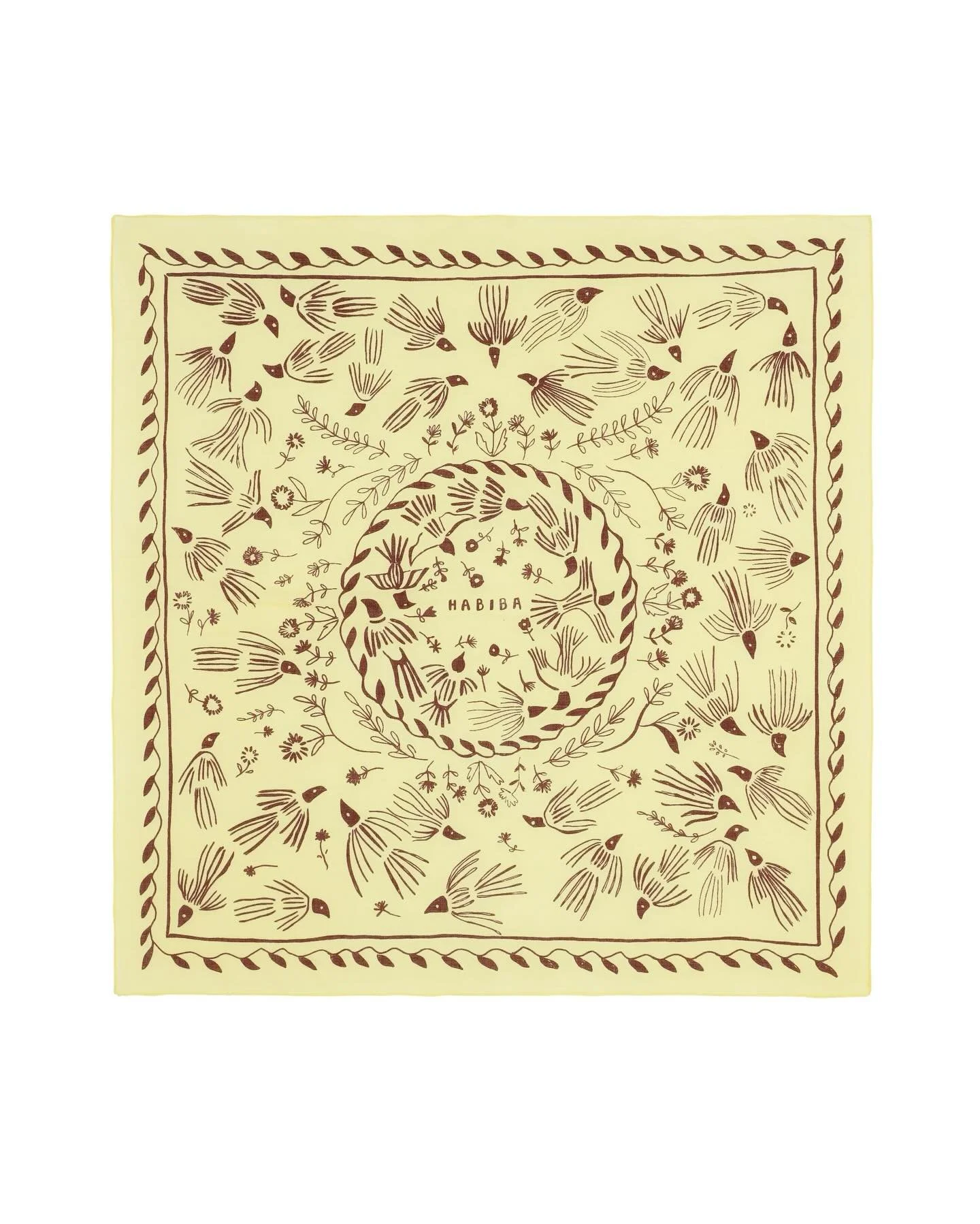 HABIBA PATTIE BANDANA IN LEMON

The Pattie Bandana features a charming hand-drawn print of tiny birds and delicate flowers. Sweet and personal&mdash;truly made with love from HABIBA.

@habiba_salon