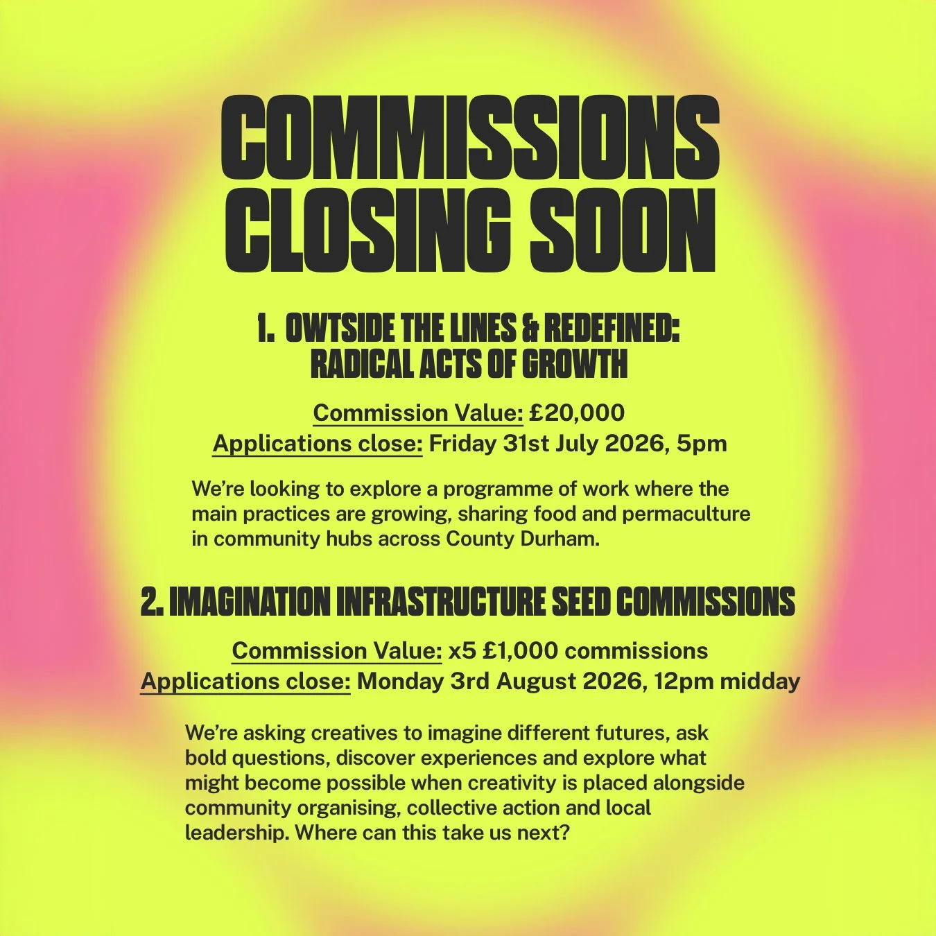 COMMISSIONS CLOSING SOON 👀 -  ONE £20,000 &amp; FIVE £1,000 ARTIST OPPORTUNITIES