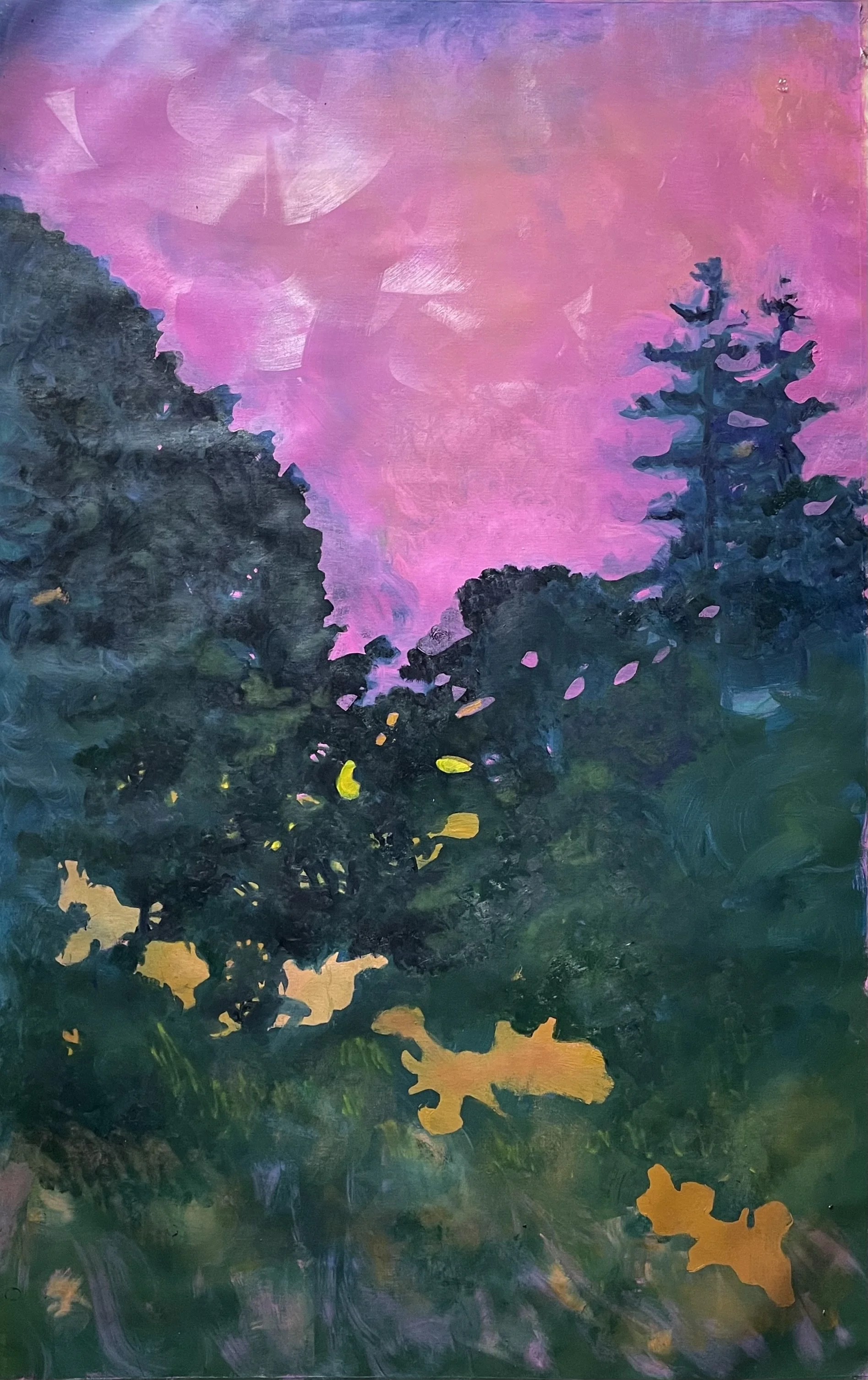 Ciel rose au couchant, 90X120 cm, peinture à huile sur toile de lin, 2024, Paris, France