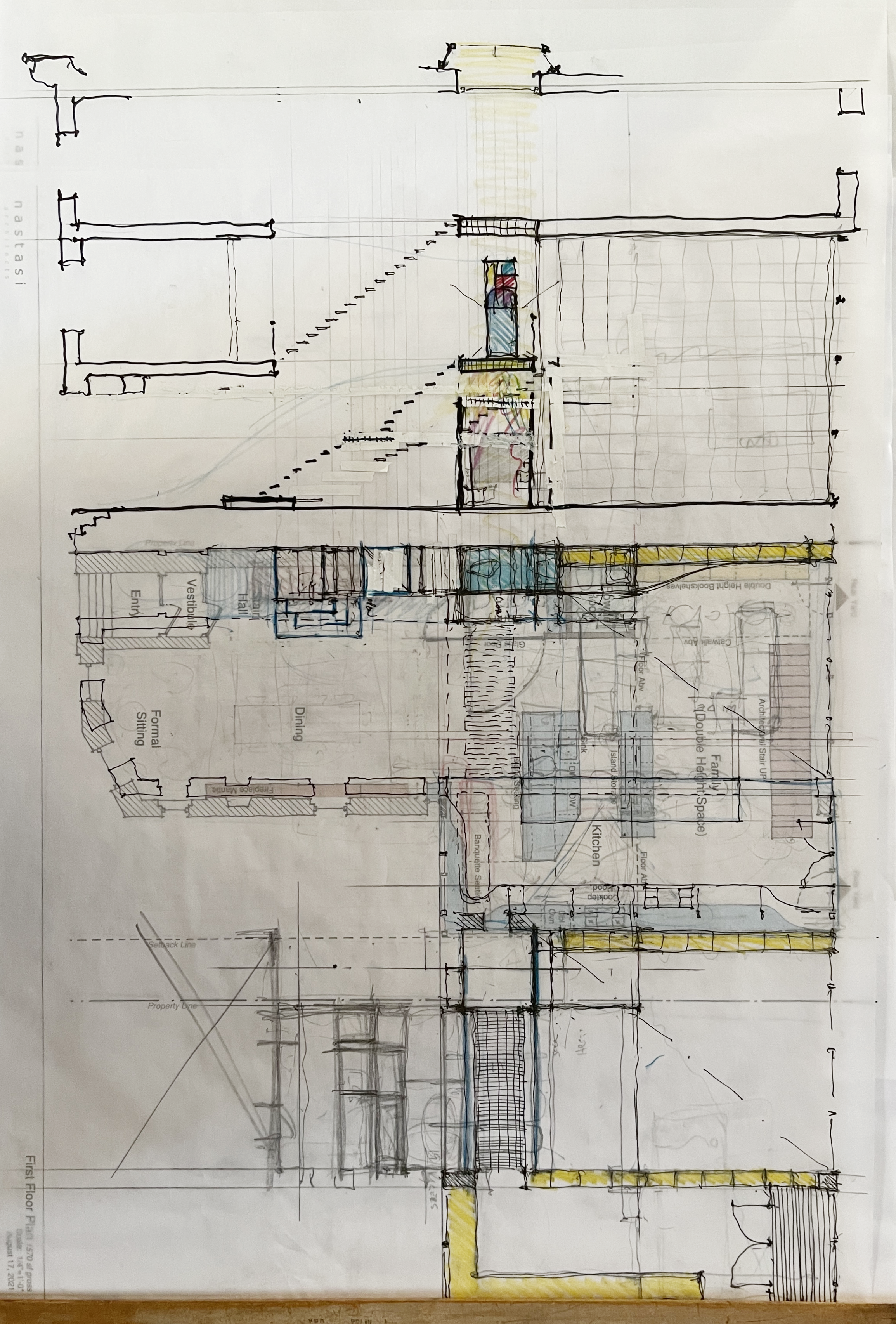 "Section Overlay", pencil/color pencil on trace, 2022