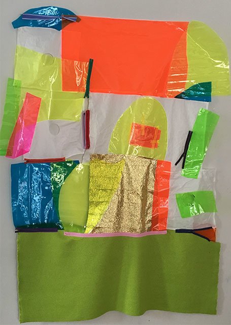 Planting Flowers to which the Butterflies Come 
55" x 77" 
Ikea lamp paper, gold paper, wool, varied plastics, zippers with varied finished, assorted threads 



