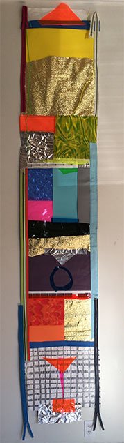 The Glories of This World 
2017 
120 x 22.5 
zippers, lamp paper, transparent plastic, pantone colored paper, gold paper, aluminum, 3d sheet plastic
