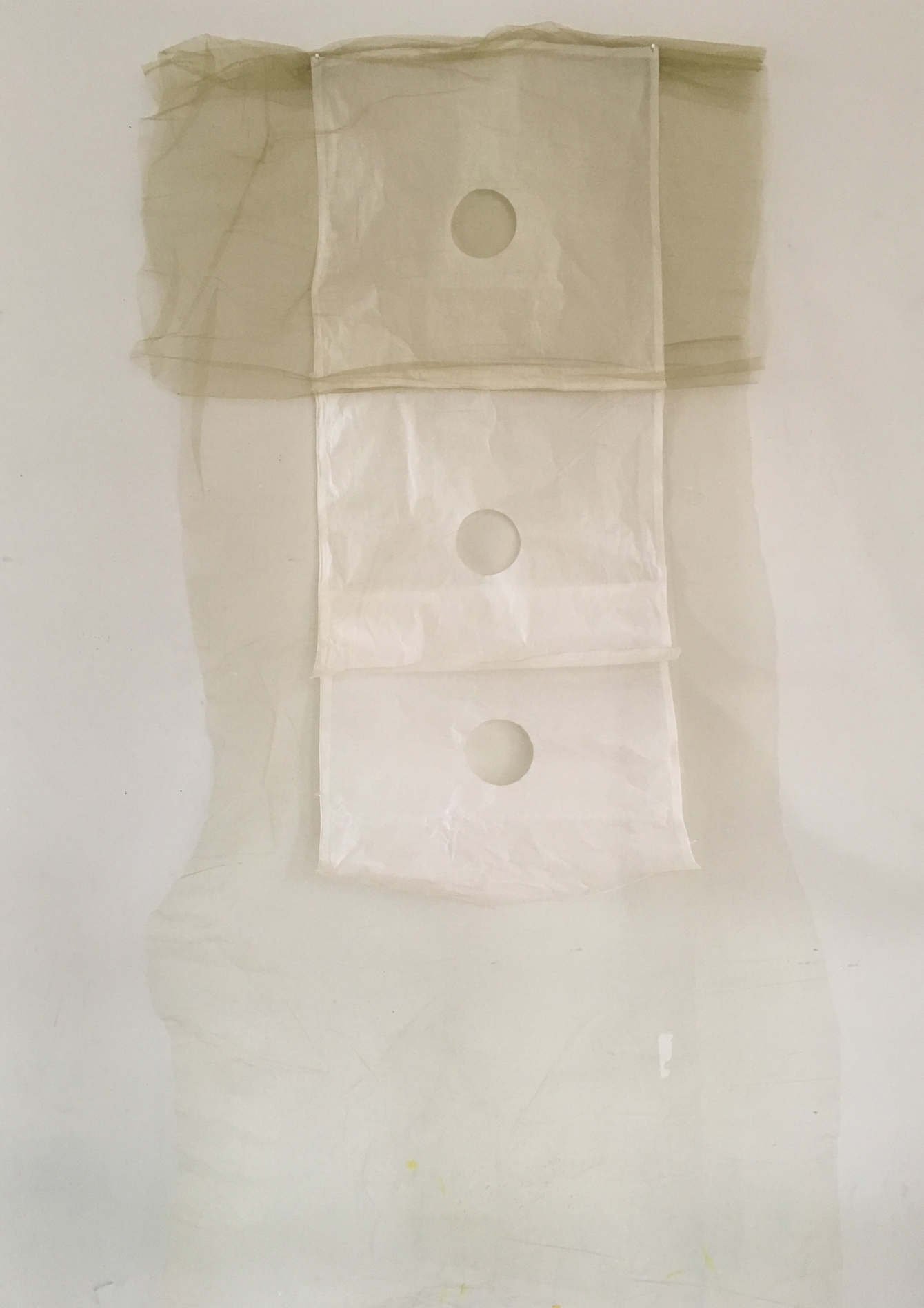 Through the Night Softly 
2017 
64" x 30" 
lamp paper, gauze, varied threads 




