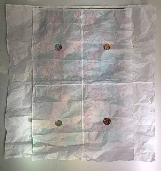 Power, Corruption, Lies 
2017 
68" x 60" 
lamp paper, cloth brass zipper, indian silk, thread




