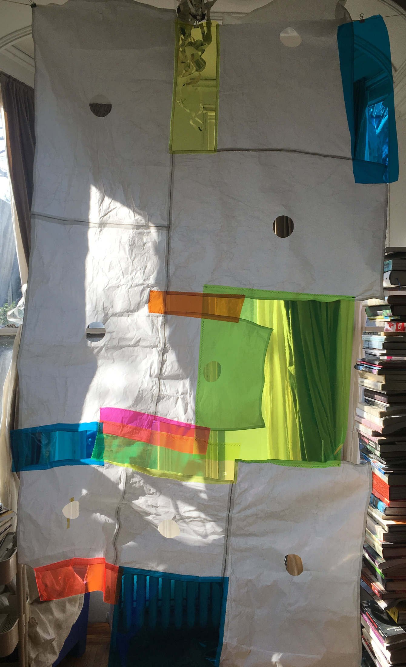 Diagram of Wind 
2017 
105" x 55" 
Lamp paper, colored plastics, varied threads




